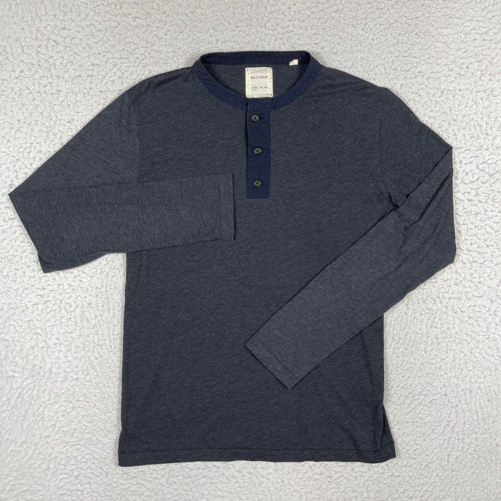 Billy Reid Henley Shirt Mens Medium Charcoal Long Sleeve Contrast Trim Casual